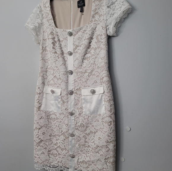 Dress the Population Verona Off the Shoulder Satin Midi Cocktail Dress - Picture 9 of 10